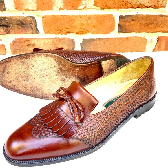 COLE HAAN Walnut Leather Woven Tasseled Loafer - Picture 6 of 8
